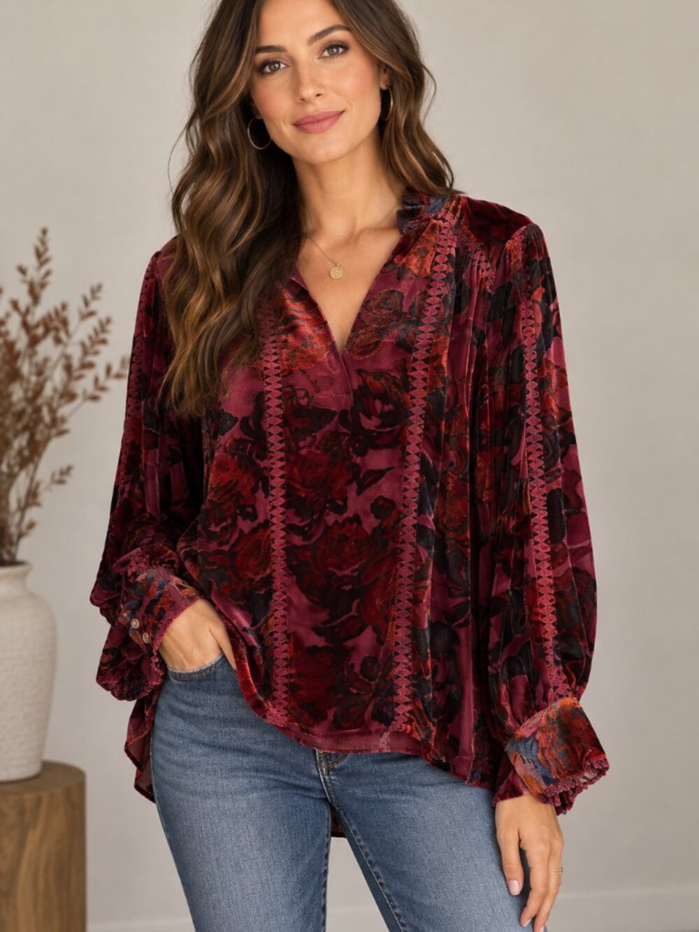 Sundance Velvet Burnout Floral Blouse Estimated Size Medium